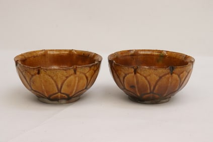 Pair Chinese brown glazed earthenware bowls