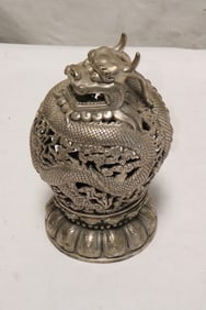 A white bronze censer with dragon motif finial