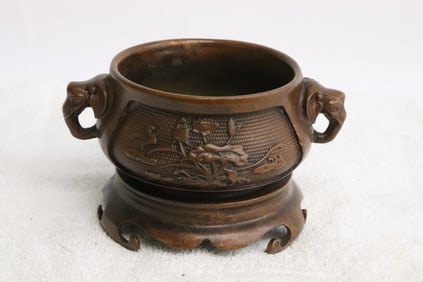A bronze censer with bronze stand