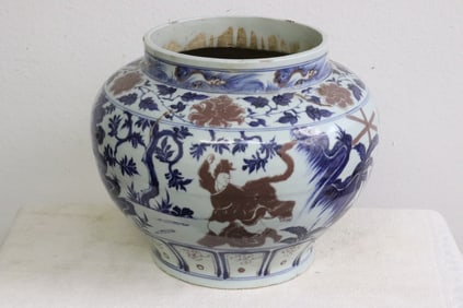 Chinese large blue, red and white porcelain jar