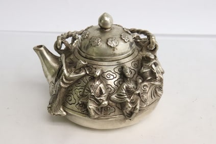 Chinese white bronze teapot