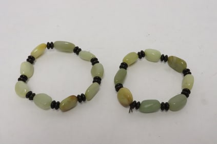2 celadon jade bead bracelets