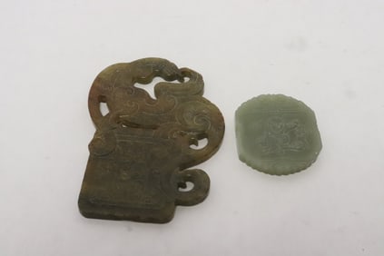 2 jade like stone plaques