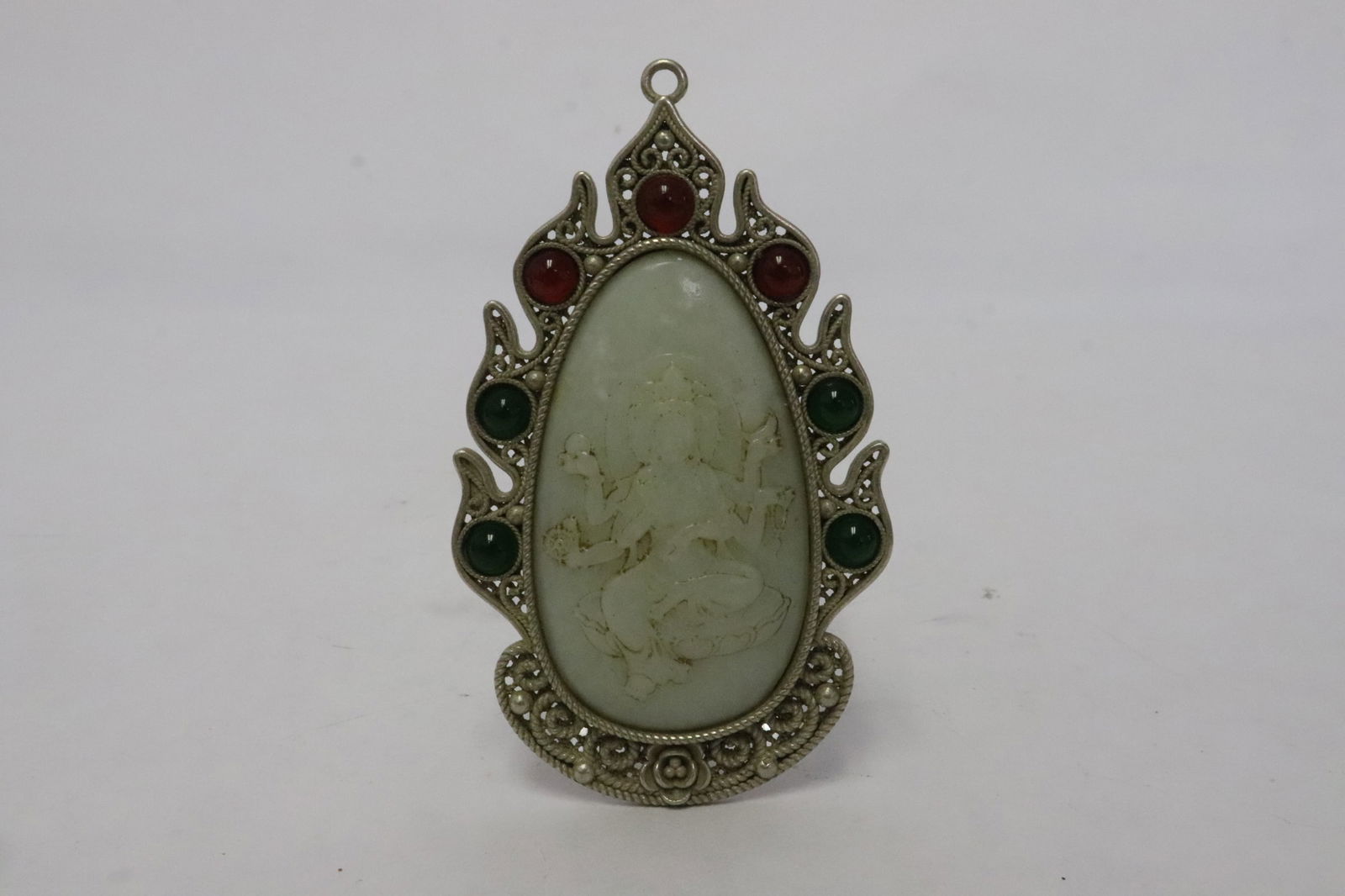 White bronze pendant with jade like stone inset (1 of 7)