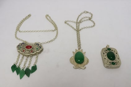 3 white metal pendant with stones
