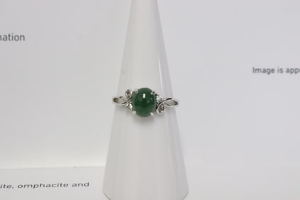 18K W/G feicui cabochon ring, w/ GIA certificate