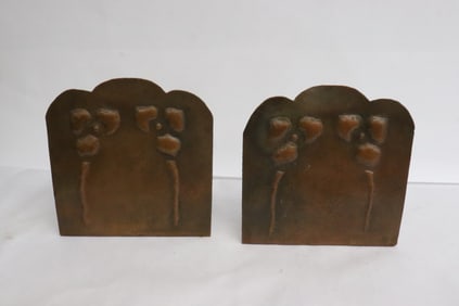Pair art nouveau copper bookends