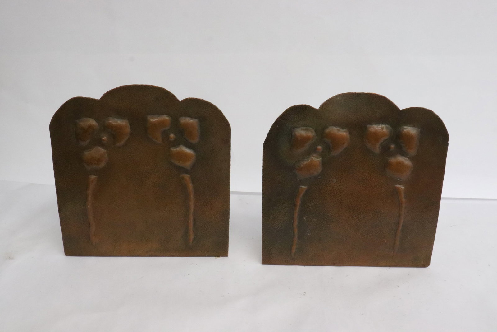 Pair art nouveau copper bookends: Pair art nouveau copper bookends, 6.45"x6.15"x2.7" ea