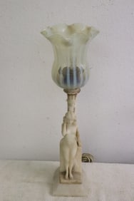 Art nouveau table lamp w/ alabaster base, & art glass shade