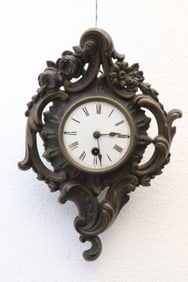 Art nouveau cast metal framed keywind clock