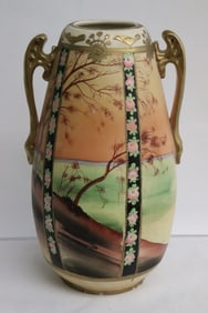 large early 20th century Japanese hand painted vase