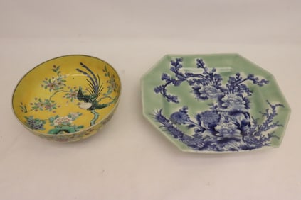 large Nippon hand painted bowl, & an imari platter