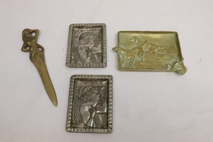 3 miniature rectangular trays, and a letter opener