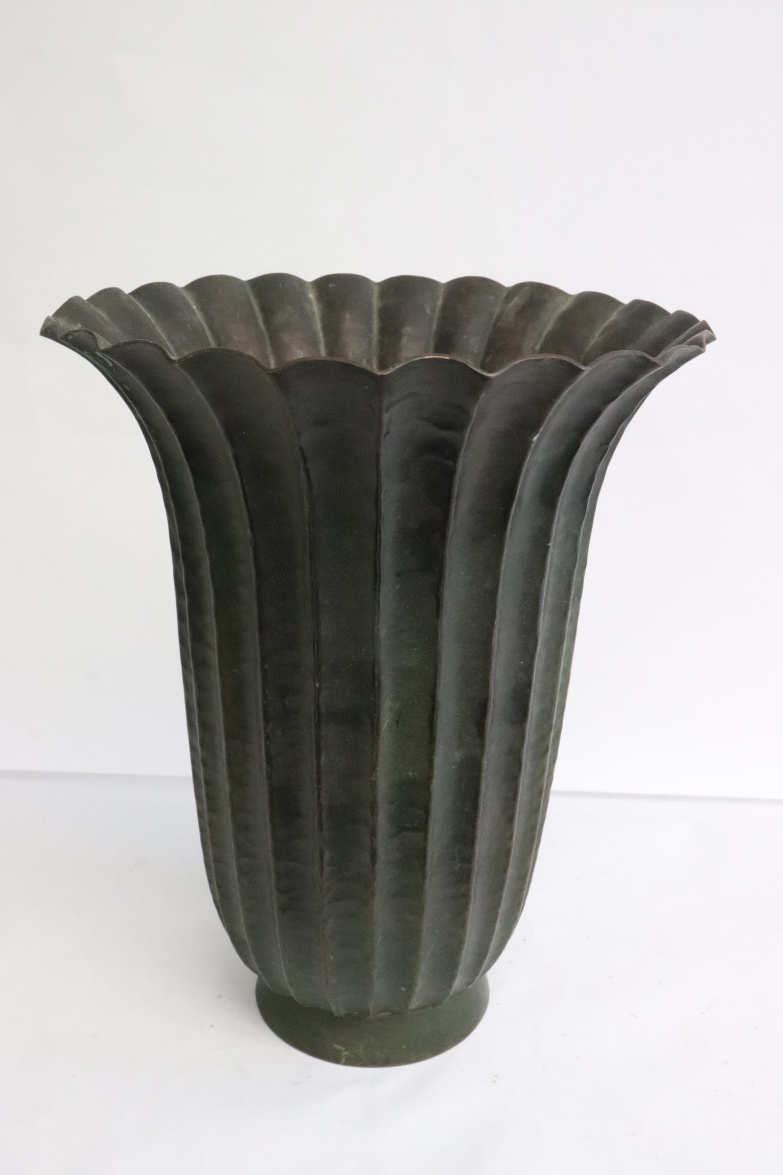 hand hammered copper bronze vase w/ artist signature (1 of 9)