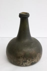 C1700 iridescent squat onion black glass wine bottle
