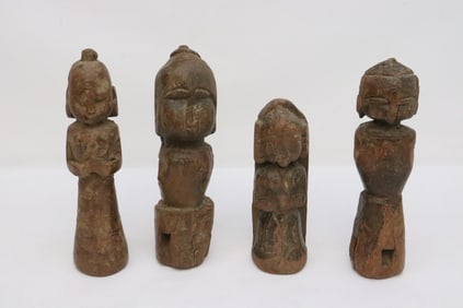 Set of 4 antique wood carved figures