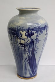 hand painted b&w porcelain vase by Henry Ryland