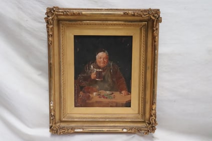 Oil on panel "monk with beer jug"