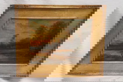 19th/20th c. o/c painting with gilt wood frame, signed