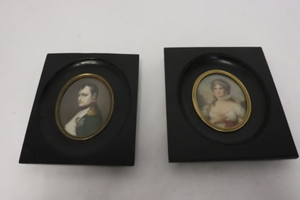 Pair framed miniature paintings