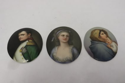 3 beautiful painting on oval porcelain plaques
