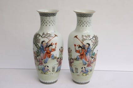 Pair 19th/20th century famille rose porcelain vases