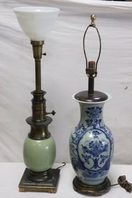 2 vintage Chinese porcelain vases, made as lamps