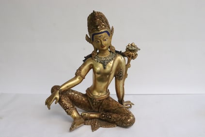 Chinese 18th/19th c. gilt bronze sculpture of deity