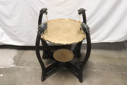 A vintage Chinese side table with brass tray