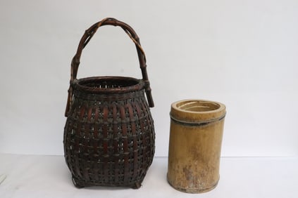 A signed antique Japanese Ikebana basket