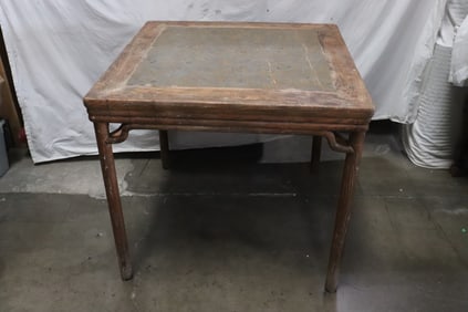 Chinese antique mahjong table w/ possible pudding stone plaque