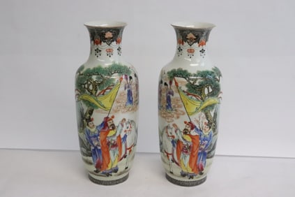 Pair 19th/20th century famille rose porcelain vases