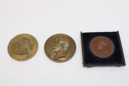 3 antique bronze medallions