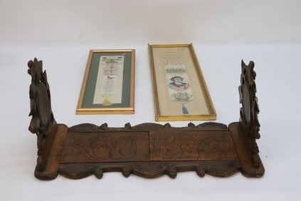 Victorian wood carved bookends, & 2 antique stripes