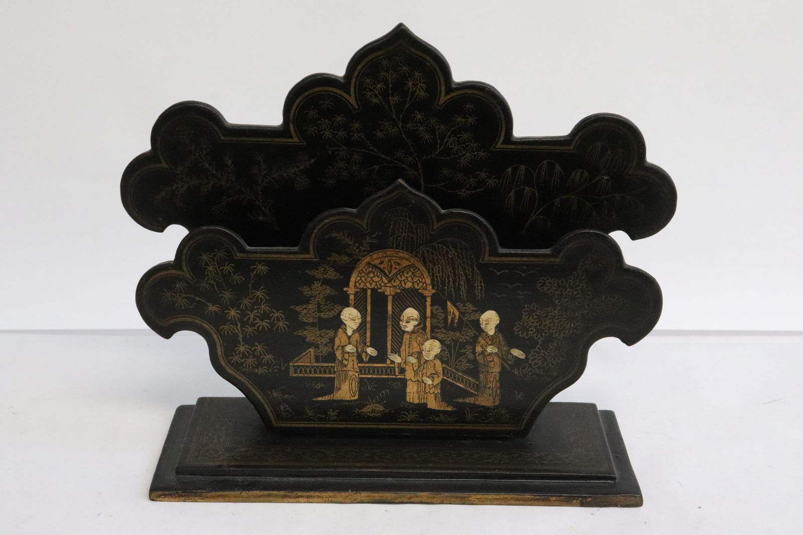 Antique Chinese 19th c. paper Mache letter holder (1 of 8)