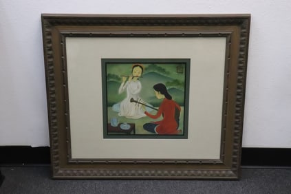 Watercolor on silk panel, signed Mai Thu