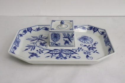 A rare Meissen ink bottle with stand