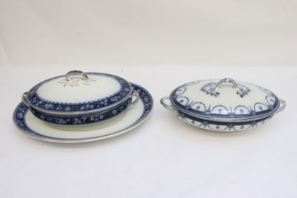 2 flow blue tureens