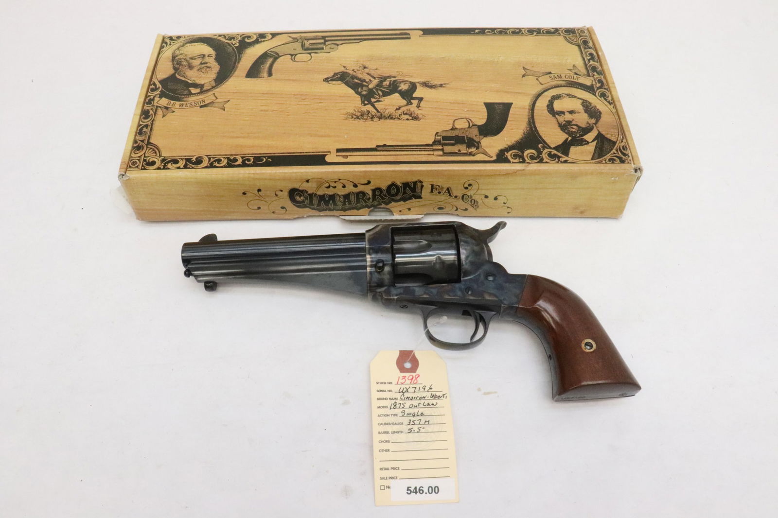 Uberti, Cimarron,1875 Outlaw, Revolver: Barrel length: 5.5", serial #: UX7196, Part # CA168. California ok, no international shipping, California and out of state shipping to your local FFL. Buyer is responsible for checking local laws befo