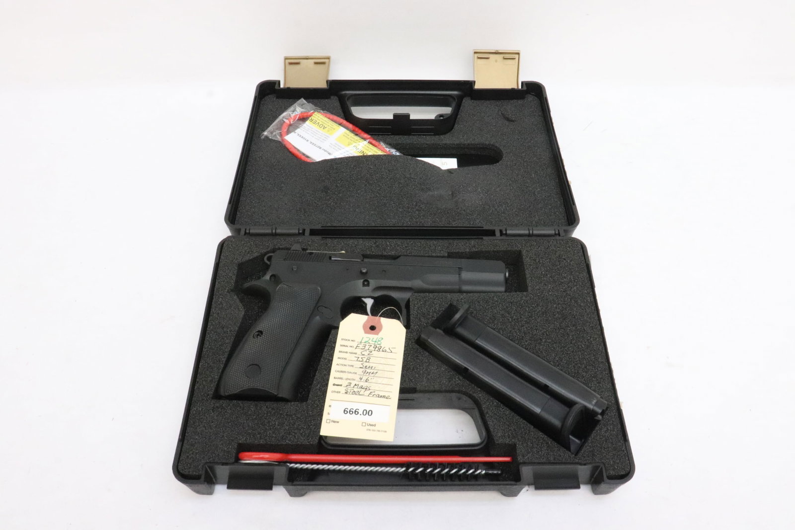 CZ-USA, CZ 75 B, 9mm, Semi auto: Barrel length: 4.6", serial #: F379865, 10RD Mag.. NO California buyer, out of state buyers only, no international shipping, no California transfer. Buyer is responsible for checking local laws before