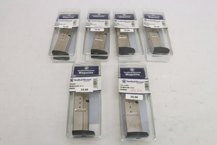 Three 9mm 10RD magazines, and three 0.40 10RD magazines by Smith Wesson
