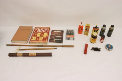 Lot of vintage gun cleaning tools, & gun books