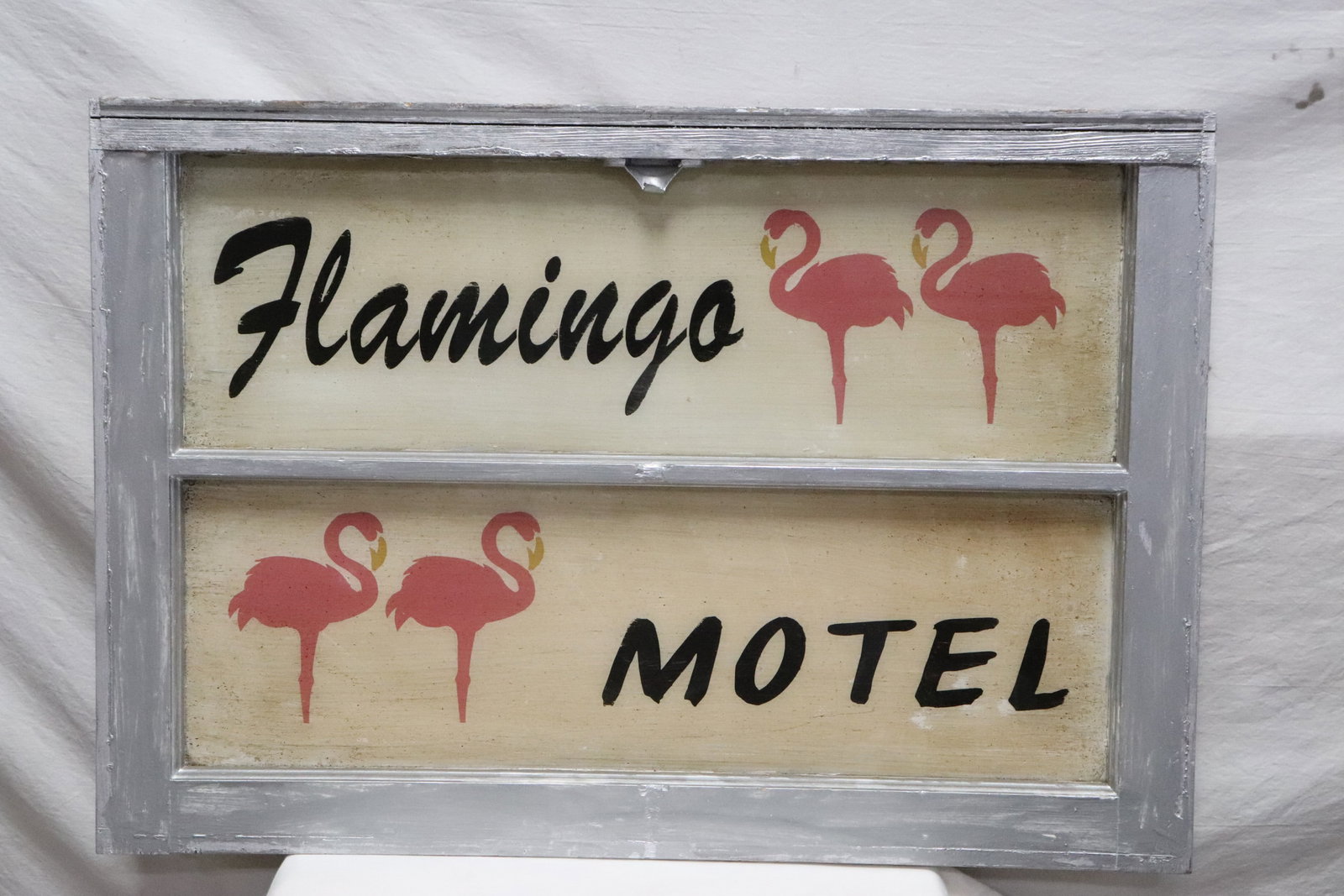 A window with Flamingo sign: A window with Flamingo sign, 19.1"x27.8"x1.4"