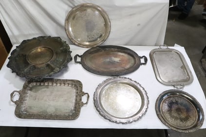 7 vintage silverplate serving platters