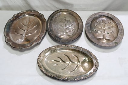 4 vintage silverplate fish serving platters
