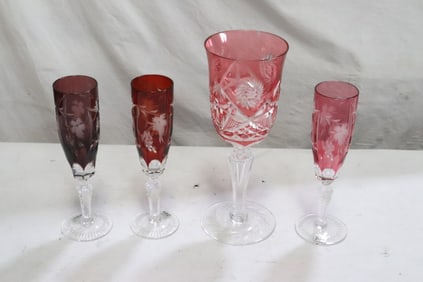 4 fancy crystal wine goblets