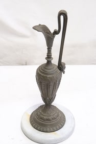 19th c. European cast metal ewer w/ marble base