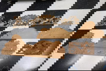4 pieces carved wood panels
