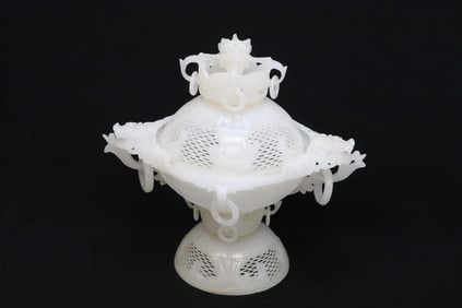 A very fancy white Peking glass covered censer