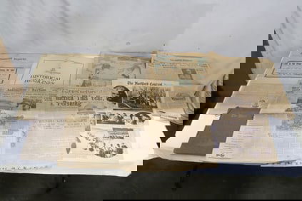 1800's & early 1900's newspapers, & a high school book